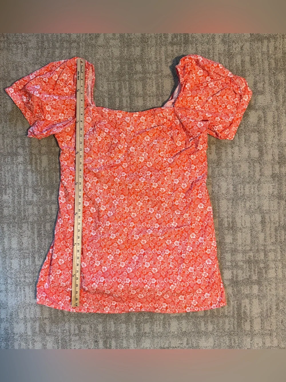Anthropologie 100% Cotton Orange Hawaiian Puff-Sleeve Square-Neck Mini Dress 2xl